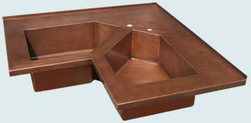 Kitchen Sinks - Copper Kitchen Sinks- Special Shapes Copper Kitchen Sinks - 5-Sided Bowls In Corner Sink # 3661