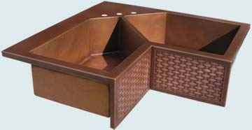 Kitchen Sinks - Copper Kitchen Sinks- Special Shapes Copper Kitchen Sinks - 5-Sided Bowls & Woven Apron # 3662