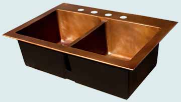 Kitchen Sinks - Copper Kitchen Sinks- Custom Kitchen Sinks Copper Kitchen Sinks - Drop-In W/ Lowered Divider # 3413