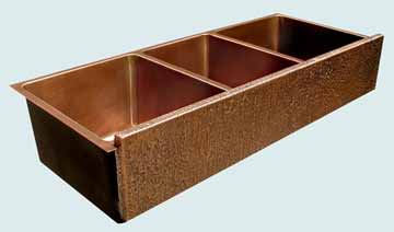 Kitchen Sinks - Copper Kitchen Sinks- Extra Large Sinks Copper Kitchen Sinks - Triple Bowl W/ Raised & Hammered Apron # 3449