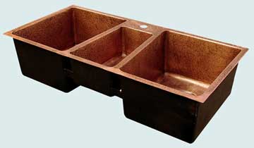 Kitchen Sinks - Copper Kitchen Sinks- Extra Large Sinks Copper Kitchen Sinks - 3 Compartment Hammered Trapezoids # 3457