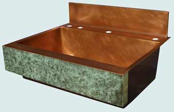 Kitchen Sinks - Copper Kitchen Sinks- Old World Patinas Copper Kitchen Sinks - Verde Fresco Old World Apron,Faucet Deck # 3474