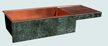 Kitchen Sinks - Copper Kitchen Sinks- Old World Patinas Copper Kitchen Sinks - Verde Fresco Old World,Low Profile Drainboard # 3504