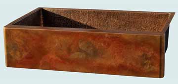 Kitchen Sinks - Copper Kitchen Sinks- Old World Patinas Copper Kitchen Sinks - Crackling Fire Old World Apron, Hammered Interior # 3572