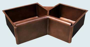 Kitchen Sinks - Copper Kitchen Sinks- Special Shapes Copper Kitchen Sinks - 5-Sided Bowls & Raised Apron  # 3649