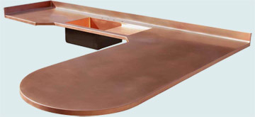 Countertops - Copper Countertops- L Shape Copper Countertops - Breakfast Bar Peninsula # 3313