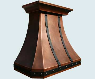 Handcrafted-Copper-Hoods-Medium Patina W/ Black Steel Straps & Black Clavos