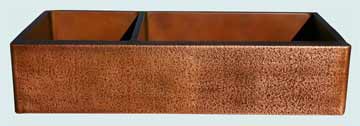 Kitchen Sinks - Copper Kitchen Sinks- Extra Large Sinks Copper Kitchen Sinks - Large Double Hammered Apron, Offset Bowls # 2832