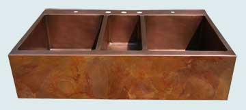 Kitchen Sinks - Copper Kitchen Sinks- Old World Patinas Copper Kitchen Sinks - Triple Undermount, Apricot Brandy Old World # 2834