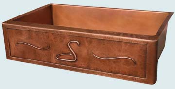 Kitchen Sinks - Copper Kitchen Sinks- Repousse Aprons Copper Kitchen Sinks - Ray's Hammered Frame With S Initial # 2844