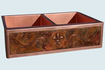 Kitchen Sinks - Copper Kitchen Sinks- Repousse Aprons Copper Kitchen Sinks - Fleur-De-Lis and Lori's Bold Old World Patina # 2969