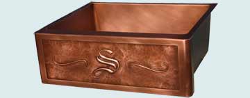 Kitchen Sinks - Copper Kitchen Sinks- Repousse Aprons Copper Kitchen Sinks - Old English S Initial # 2979