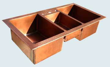 Kitchen Sinks - Copper Kitchen Sinks- Custom Kitchen Sinks Copper Kitchen Sinks - 3 Compartment Drop-In, Hammered Deck # 3839