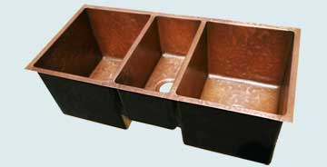 Kitchen Sinks - Copper Kitchen Sinks- Custom Kitchen Sinks Copper Kitchen Sinks - 3 Compartment With Ray's Famous Hammering # 3841