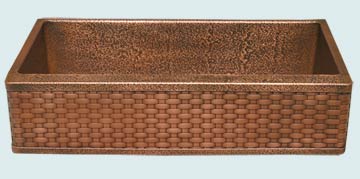 Kitchen Sinks - Copper Kitchen Sinks- Woven Aprons Copper Kitchen Sinks - Random Hammered Sink & Frame With Weave # 3531