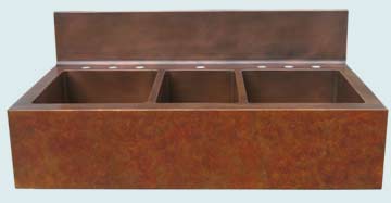 Kitchen Sinks - Copper Kitchen Sinks- Old World Patinas Copper Kitchen Sinks - 3 Compartment W/ Splash & Renoir Old World On Apron # 3632