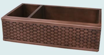 Kitchen Sinks - Copper Kitchen Sinks- Woven Aprons Copper Kitchen Sinks - Double Bowl W/ Veggie Sink # 3633