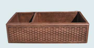 Kitchen Sinks - Copper Kitchen Sinks- Woven Aprons Copper Kitchen Sinks - Standard Weave, Reverse Hammered Bowls # 3638