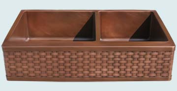 Kitchen Sinks - Copper Kitchen Sinks- Woven Aprons Copper Kitchen Sinks - Standard Weave On Smooth 2 Compartment # 3650