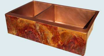 Kitchen Sinks - Copper Kitchen Sinks- Old World Patinas Copper Kitchen Sinks - Crackling Fire Old World On Double Sink # 4193