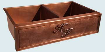 Kitchen Sinks - Copper Kitchen Sinks- Repousse Aprons Copper Kitchen Sinks - 2-Initial H & F Repousse # 4215