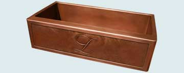 Kitchen Sinks - Copper Kitchen Sinks- Repousse Aprons Copper Kitchen Sinks - Smooth Single With L Initial  # 4340