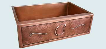 Kitchen Sinks - Copper Kitchen Sinks- Repousse Aprons Copper Kitchen Sinks - C Initial and Scrolls  # 4431