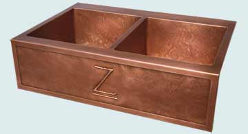 Kitchen Sinks - Copper Kitchen Sinks- Repousse Aprons Copper Kitchen Sinks - "Z" Apron & Ray's Famous Hammering # 4706