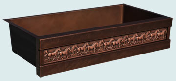 Kitchen Sinks - Copper Kitchen Sinks- Repousse Aprons Copper Kitchen Sinks - Running Horses & Dark Patina # 4974