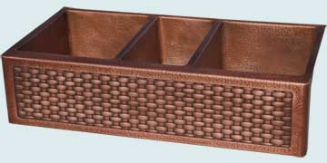 Kitchen Sinks - Copper Kitchen Sinks- Woven Aprons Copper Kitchen Sinks - Random Hammered Triple W/ Woven Apron # 5134