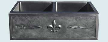 Kitchen Sinks - Stainless Kitchen Sinks- Repousse Aprons Stainless Kitchen Sinks - Repousse Fleur-de-Lis With Double Scrolls # 3739