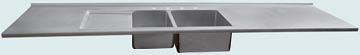 Countertops - Stainless Countertops- Straight Stainless Countertops - Double Sink & Drainboard W/ Short Splash # 4187