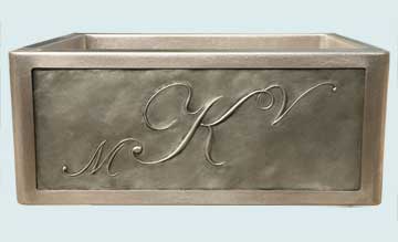 Kitchen Sinks - Stainless Kitchen Sinks- Repousse Aprons Stainless Kitchen Sinks - 3 Initial M K V Repousse # 2951