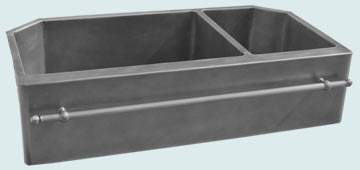 Kitchen Sinks - Zinc Kitchen Sinks- Special Shapes Zinc Kitchen Sinks - Angled Corners W/ Towel Bar & Medium Patina # 4791