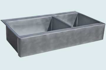 Kitchen Sinks - Zinc Kitchen Sinks- Custom Farmhouse Sinks Zinc Kitchen Sinks - Drop-In With Apron - All Smooth Zinc # 4945