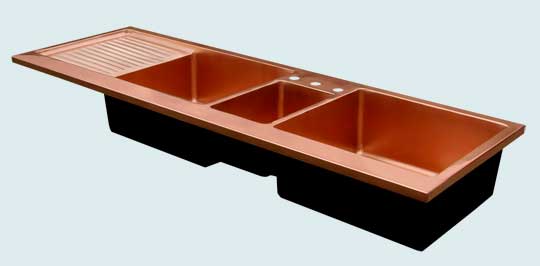 Handcrafted-Copper-Kitchen Sinks-3 Compartment Kitchen Center W/ Drainboard