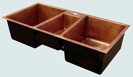 Handcrafted-Copper-Kitchen Sinks-3 Compartment Hammered Trapezoids