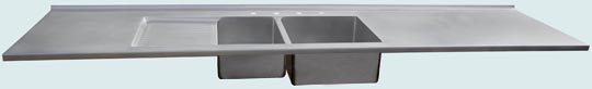 Handcrafted-Stainless-Countertops-Double Sink & Drainboard W/ Short Splash