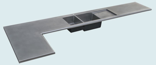 Handcrafted-Stainless-Countertops-Integral Double Sink With Drainboard